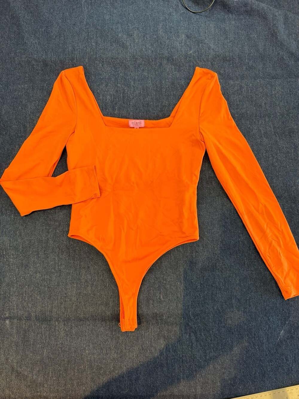 mi ami for francesca's Orange Long Sleeve Square Neck Bodysuit Size M